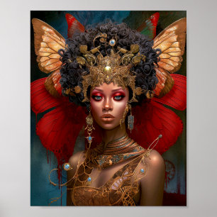 Black Fairy Queen Red Gold Fairy Fantasy Art Poster