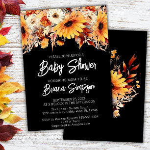 Black Fall Floral Baby Shower Invitation