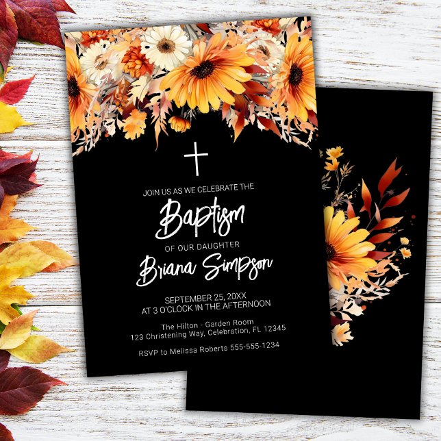 Black Fall Floral Baptism Invitation (Creator Uploaded)