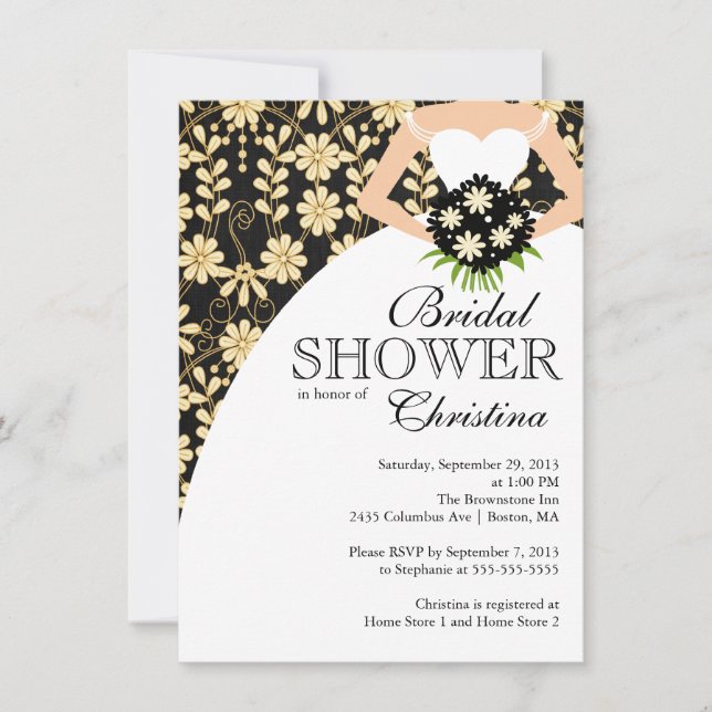Black Fall Floral Beautiful Bride Bridal Shower Invitation (Front)