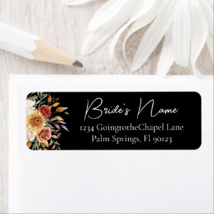 Black Fall Floral Bridal Return Address Label