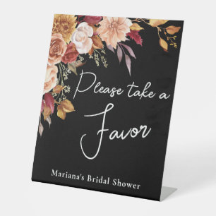 Black Fall Floral Bridal Shower Favour Pedestal Sign