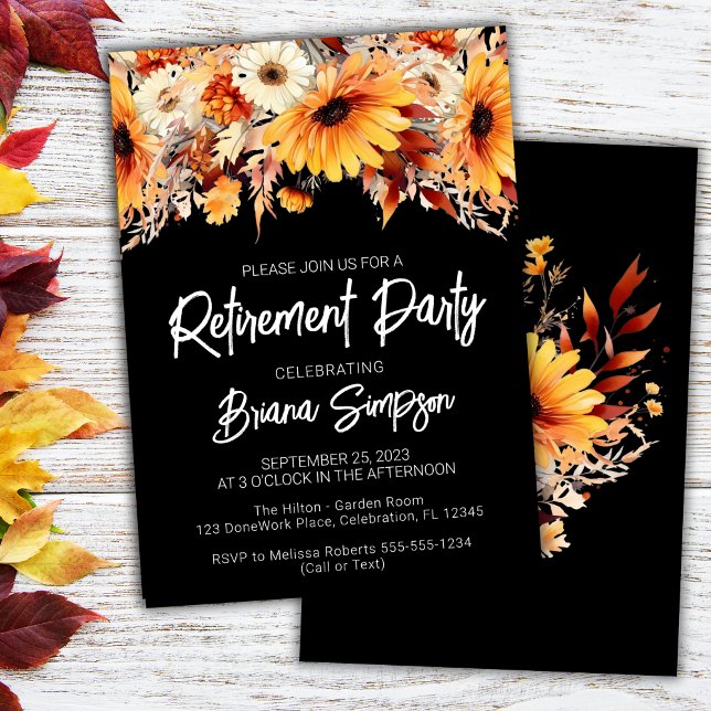 Black Fall Floral Retirement Invitation (Creator Uploaded)