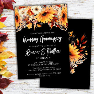 Black Fall Floral Wedding Anniversary Invitation