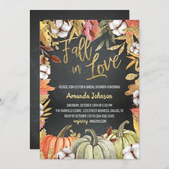 Black Fall In Love Bridal Shower Invitation (Front/Back)