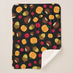 Black Fall Pumpkin Berries Chestnut Pattern Sherpa Blanket