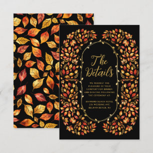 Black Fall Rustic Leaves Boho Wedding Details  Enclosure Card