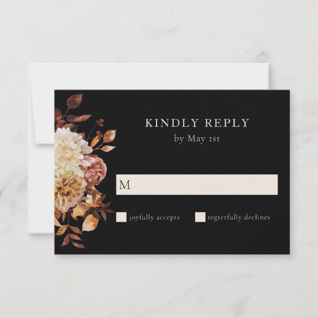 Black Fall Terracotta Watercolor Floral Wedding RSVP Card (Front)