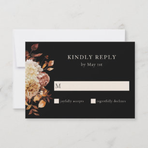 Black Fall Terracotta Watercolor Floral Wedding RSVP Card