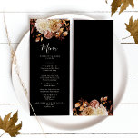 Black Fall Terracotta Watercolor Wedding Menu<br><div class="desc">This elegant and rustic wedding menu features hand-painted watercolor burnt orange and terracotta leaves,  cream and beige dahlias,  and beautiful rust-coloured roses perfect for a fall or autumn wedding! Find matching items in Black Autumn Romance collection.</div>