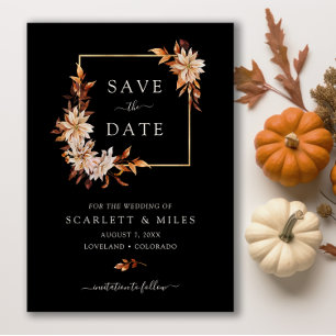 Black Fall Watercolor Floral Wedding Save The Date