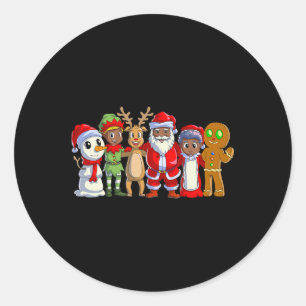 Black family christmas afro african american santa classic round sticker