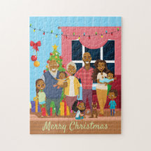 Black Family Christmas Scene with Grandparents