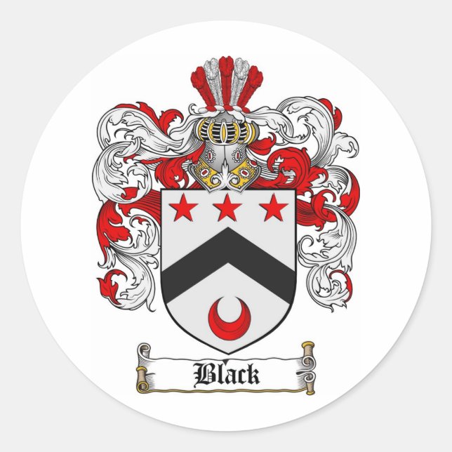 BLACK FAMILY CREST -  BLACK COAT OF ARMS CLASSIC ROUND STICKER (Front)