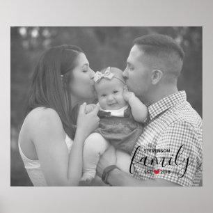 Black Family Name Est. Year Red Heart Family Photo Poster