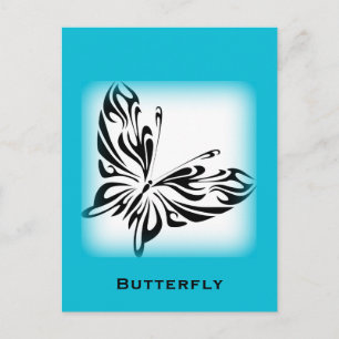 Black fancy Butterfly with Bright Blue Border Postcard
