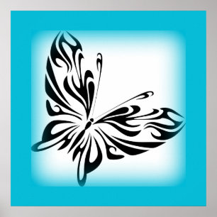 Black fancy Butterfly with Bright Blue Border Poster
