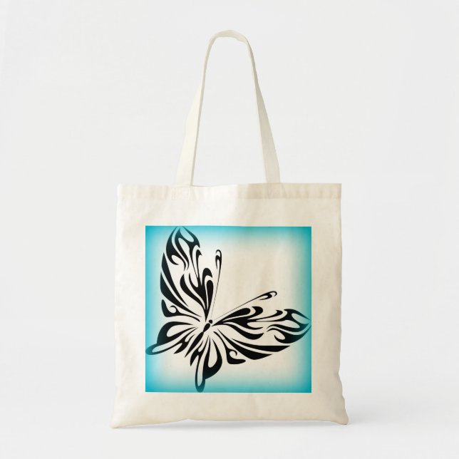 Black fancy Butterfly with Bright Blue Border Tote Bag (Front)