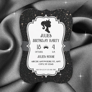 Black Fancy glitter sparkle doll birthday  Invitation