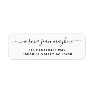 Black Fancy Handwriting Return Address Label