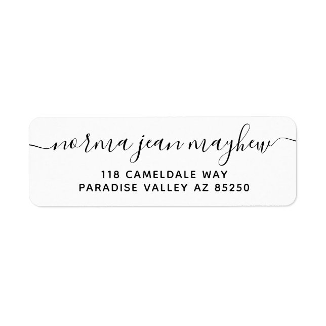 Black Fancy Handwriting Return Address Label (Front)