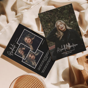 Black Fancy Script Photo Collage Graduation Announcement