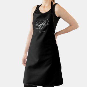 Black Fancy Wedding Anniversary Monogram Apron