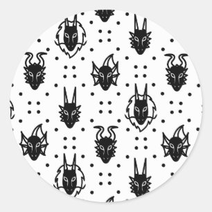 Black Fantasy Dragon Argyle Pattern Classic Round Sticker