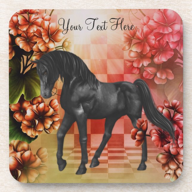 Black Fantasy Horse Flowers Coaster Set (Front)