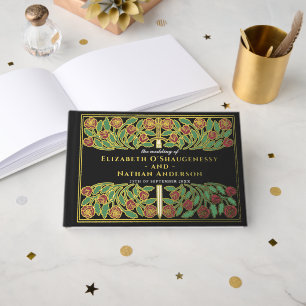 Black Fantasy Royal Mediaeval Floral Sword Wedding Guest Book