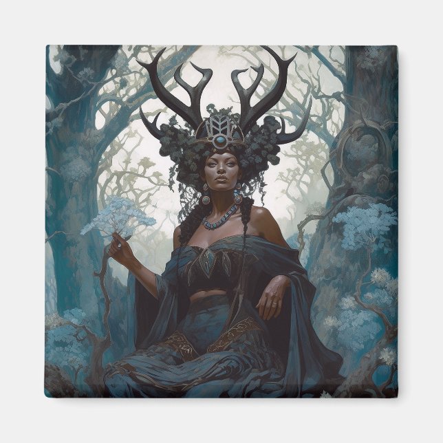 Black Fantasy Sorceress Magic Fantasy Magnet (Front)