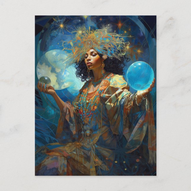 Black Fantasy Sorceress Magic Fantasy Postcard (Front)