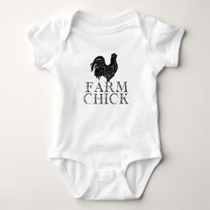 Black Farm Chick with Rooster  Baby Bodysuit