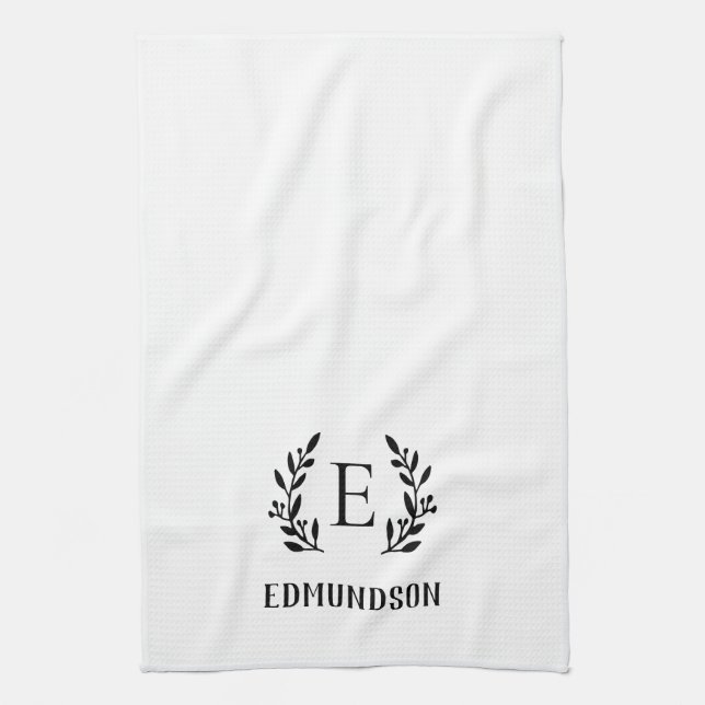 Black Farmhouse Branch Monogram | Editable Colours Tea Towel (Vertical)