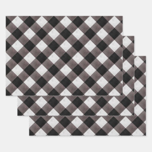 Black Farmhouse Buffalo Plaid Check Patterned Wrapping Paper Sheet