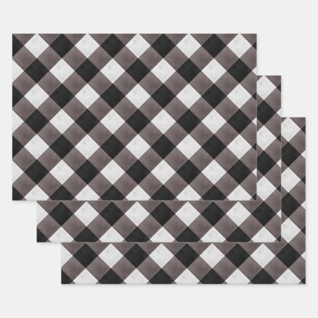 Black Farmhouse Buffalo Plaid Check Patterned Wrapping Paper Sheet (Set)