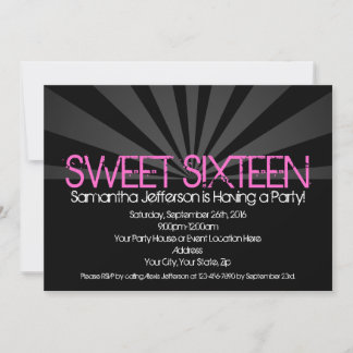 Black Fashion Spotlight Sweet 16 Party Invitations