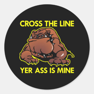 Black Fat Bulldog Cross Line Classic Round Sticker