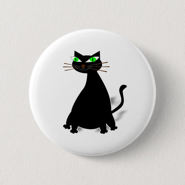 Black Fat Cat With Green Eyes 6 Cm Round Badge (Front)