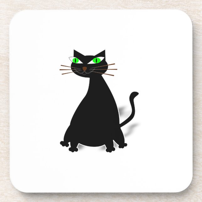 Black Fat Cat With Green Eyes Coaster (Front)