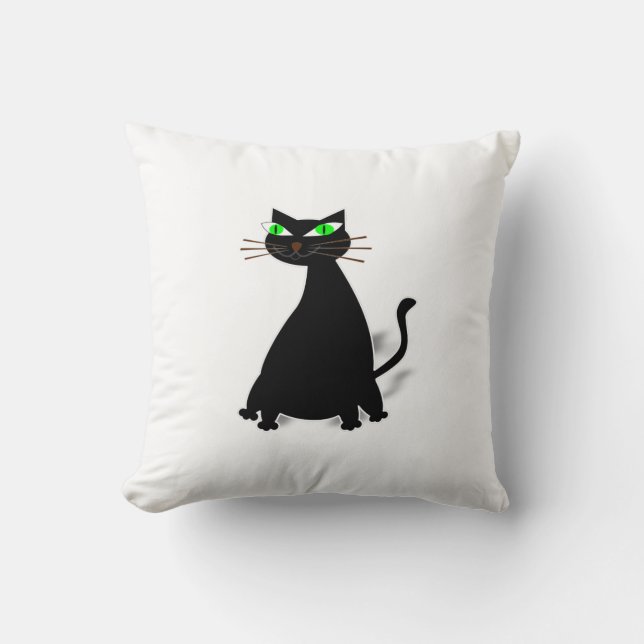 Black Fat Cat With Green Eyes Cushion (Front)