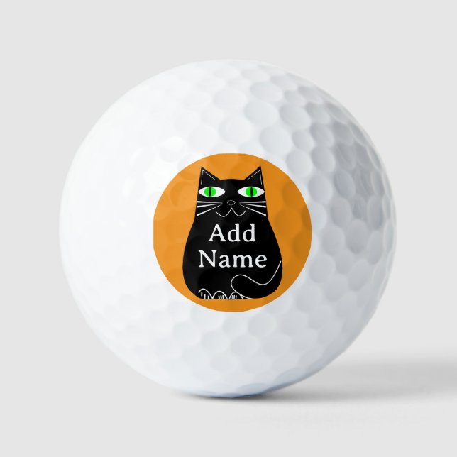 Black Fat Cat With Green Eyes Custom Text Golf Balls (Front)