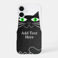 Black Fat Cat With Green Eyes Custom Text