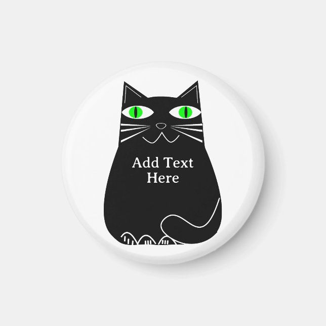 Black Fat Cat With Green Eyes Custom Text Magnet (Front)
