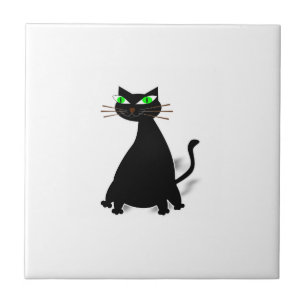 Black Fat Cat With Green Eyes Tile
