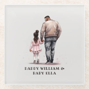 Black Father and Daughter Bond (7) Glass Coaster