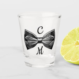 Black Faux Bow Tie Monogram Shot Glass
