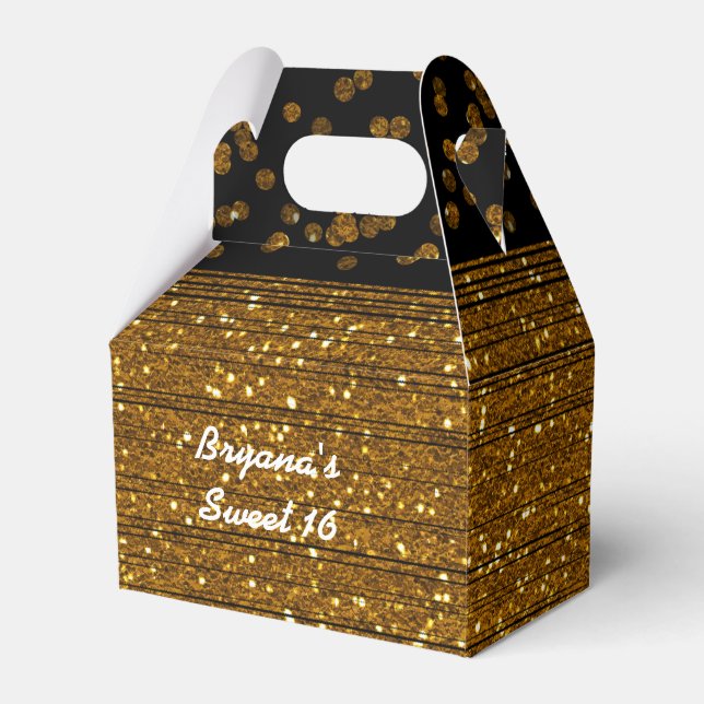 Black Faux Brushed Gold Glitter Favour Boxes (Front Side)