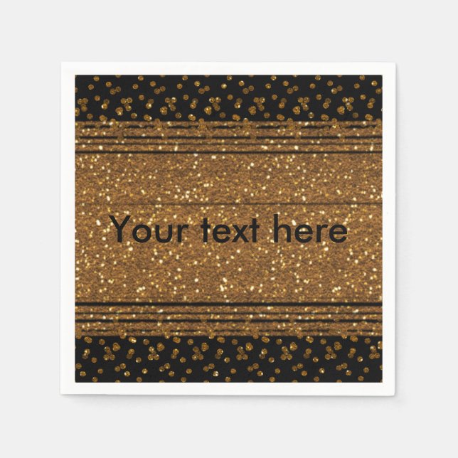 Black Faux Brushed Gold Glitter Party Napkins (Front)