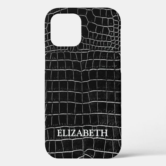 Black Faux Crocodile Leather Personalised Name Case-Mate iPhone Case (Back)